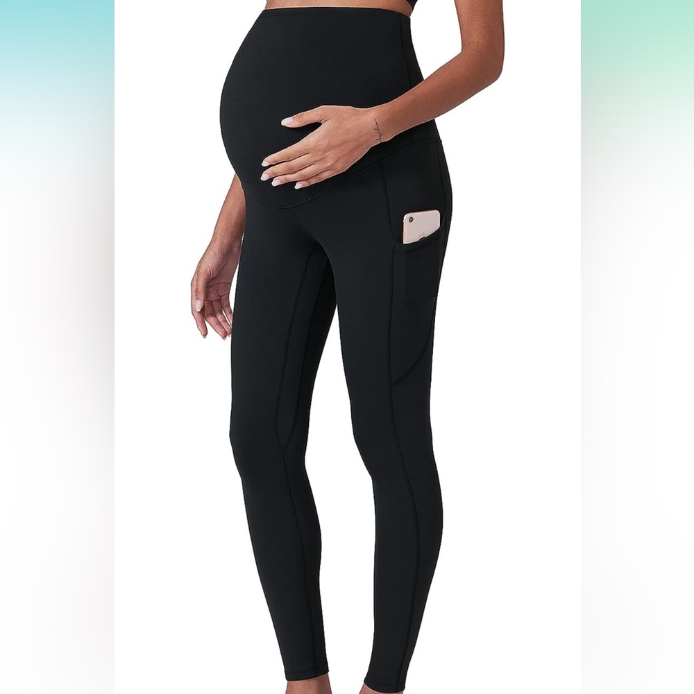 POSHDIVAH Maternity Leggings Over The Belly Yoga Pants with Pockets size Medium